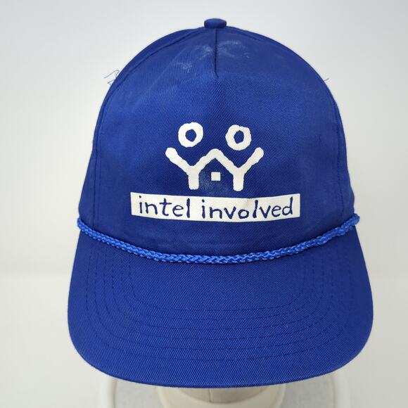 Intel Involved Snapback Hat Blue OS Adjustable Rope Suede Puff Promo Plus - Picture 2 of 9